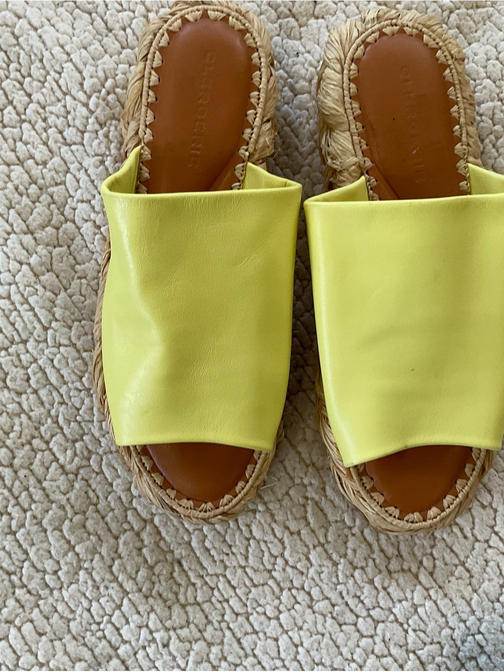 Robert Clergerie Bright Yellow Leather Espadrille Slide Mules